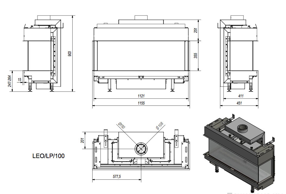 Газовая топка Kratki LEO/LP/100/NG (магистральный газ)