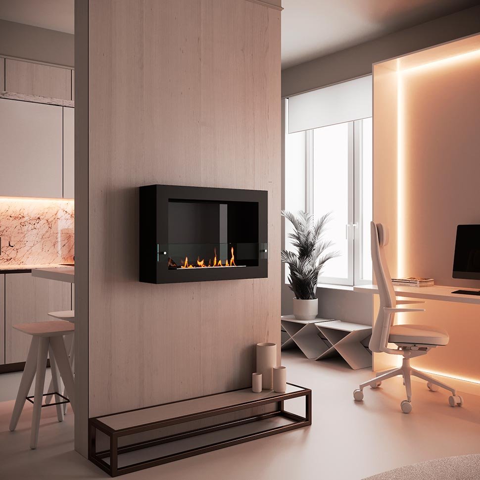 Биокамин SteelHeat WALL ONE 800 черный, стекло, стемалит по цене 33 285 руб.