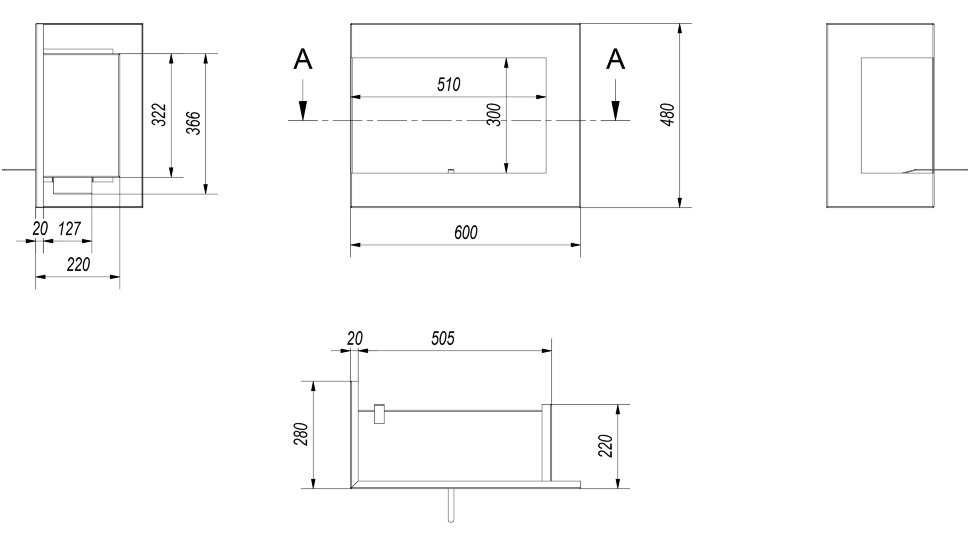 Биокамин Kratki DELTA/L/600 угловая, TUV по цене €614