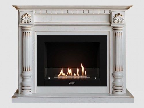 Каминный портал МДФ "Македония 1300" с биокамином Lux Fire "Фаер Бокс 2-30" (белый)