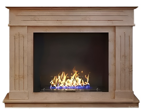 Биокамин в мраморном портале "Русский огонь" Варшава Crema Nova